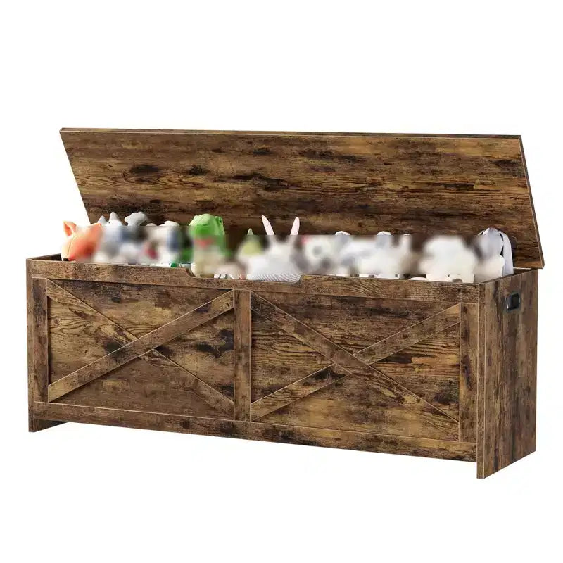 Banc de rangement en bois de 119,4 cm, banc à chaussures d'entrée avec couvercle à charnière et charnière de sécurité, grand coffre à jouets, pouf de rangement pour entrée, chambre, salon