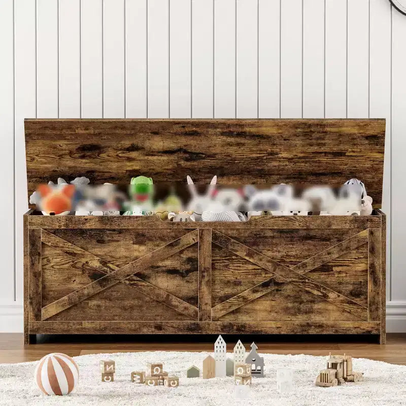 Banc de rangement en bois de 119,4 cm, banc à chaussures d'entrée avec couvercle à charnière et charnière de sécurité, grand coffre à jouets, pouf de rangement pour entrée, chambre, salon