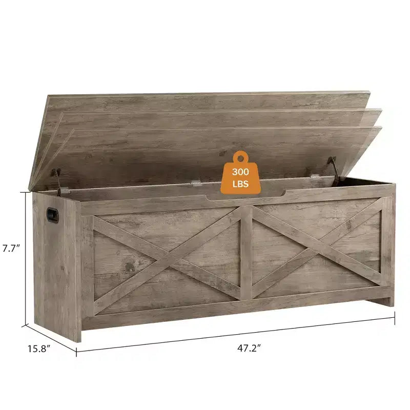 Banc de rangement en bois de 119,4 cm, banc à chaussures d'entrée avec couvercle à charnière et charnière de sécurité, grand coffre à jouets, pouf de rangement pour entrée, chambre, salon
