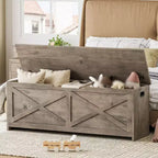 Banc de rangement en bois de 119,4 cm, banc à chaussures d'entrée avec couvercle à charnière et charnière de sécurité, grand coffre à jouets, pouf de rangement pour entrée, chambre, salon