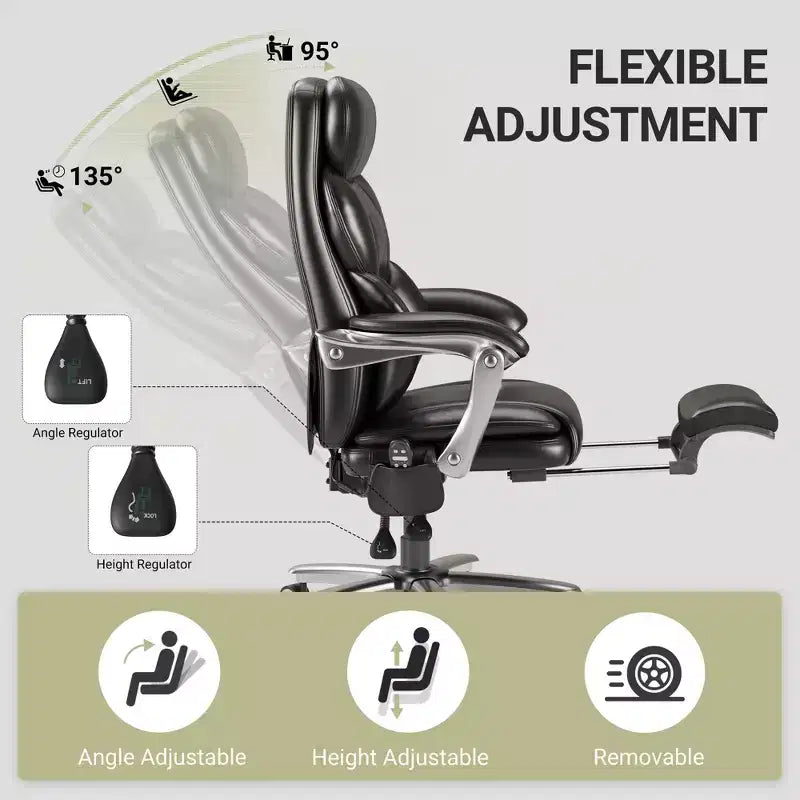 Fauteuil de bureau de massage Ora Maison avec repose-pieds, siège large de 58 cm, inclinable en cuir PU, avec chauffage, vibration 4 points, capacité 180 kg