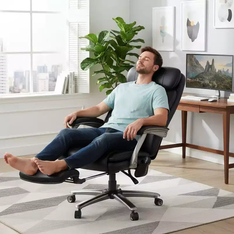 Fauteuil de bureau de massage Ora Maison avec repose-pieds, siège large de 58 cm, inclinable en cuir PU, avec chauffage, vibration 4 points, capacité 180 kg