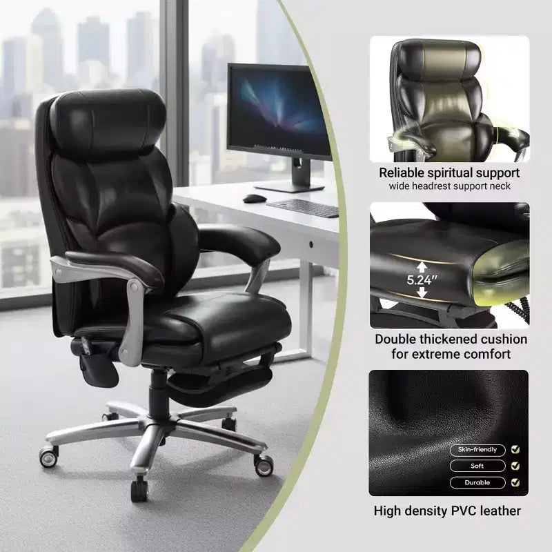 Fauteuil de bureau de massage Ora Maison avec repose-pieds, siège large de 58 cm, inclinable en cuir PU, avec chauffage, vibration 4 points, capacité 180 kg