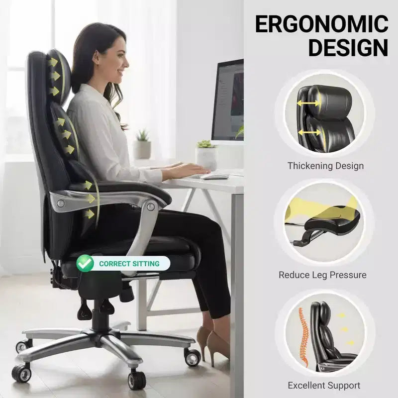Fauteuil de bureau de massage Ora Maison avec repose-pieds, siège large de 58 cm, inclinable en cuir PU, avec chauffage, vibration 4 points, capacité 180 kg