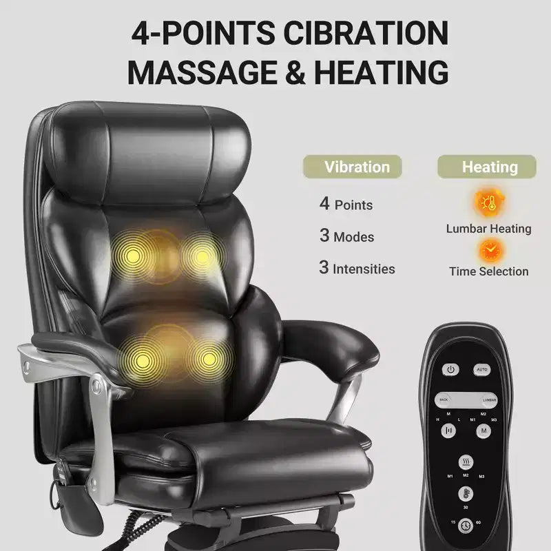 Fauteuil de bureau de massage Ora Maison avec repose-pieds, siège large de 58 cm, inclinable en cuir PU, avec chauffage, vibration 4 points, capacité 180 kg