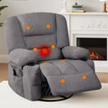 360 Swivel Recliner Chair with Heat and Massage, Recliner for Adults, Single Sofa Seat with 3 Positions, 2 Pockets, 2 Cup Holders and 1 Storage