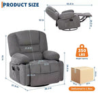 Fauteuil inclinable pivotant à 360° avec chauffage et massage, fauteuil inclinable pour adultes, fauteuil simple à 3 positions avec 2 poches, 2 porte-gobelets et 1 rangement