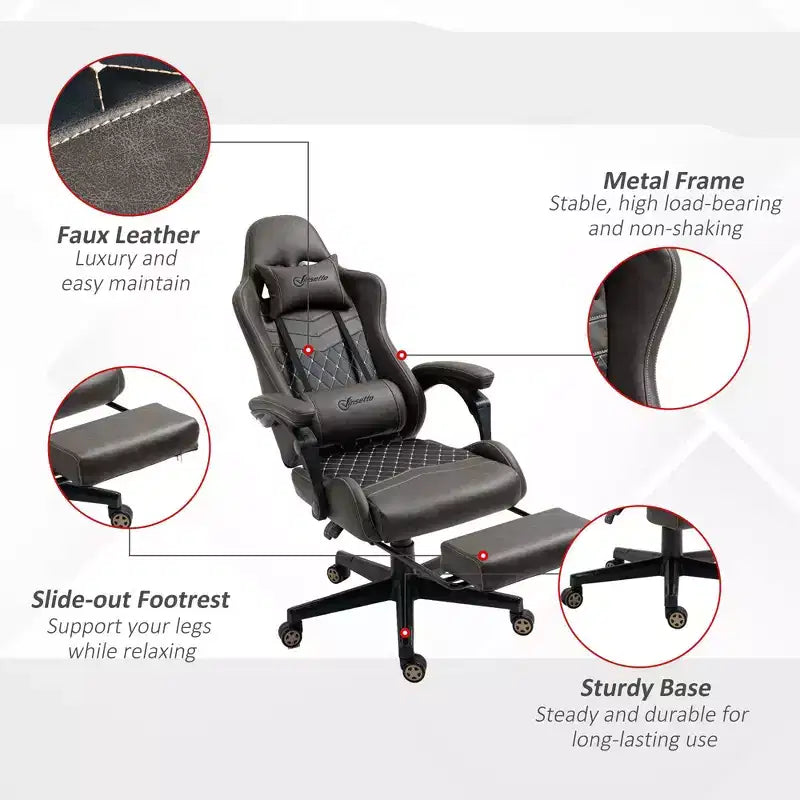 Chaise de gaming Okak High-Back avec appuie-tête, chaise d'ordinateur avec soutien lombaire et repose-pieds, chaise de bureau pour l'étude, salle de lecture