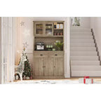 COZONY Tall Kitchen Pantry Cabinet with Doors & Drawer, Farmhouse Hutch with Microwave Stand