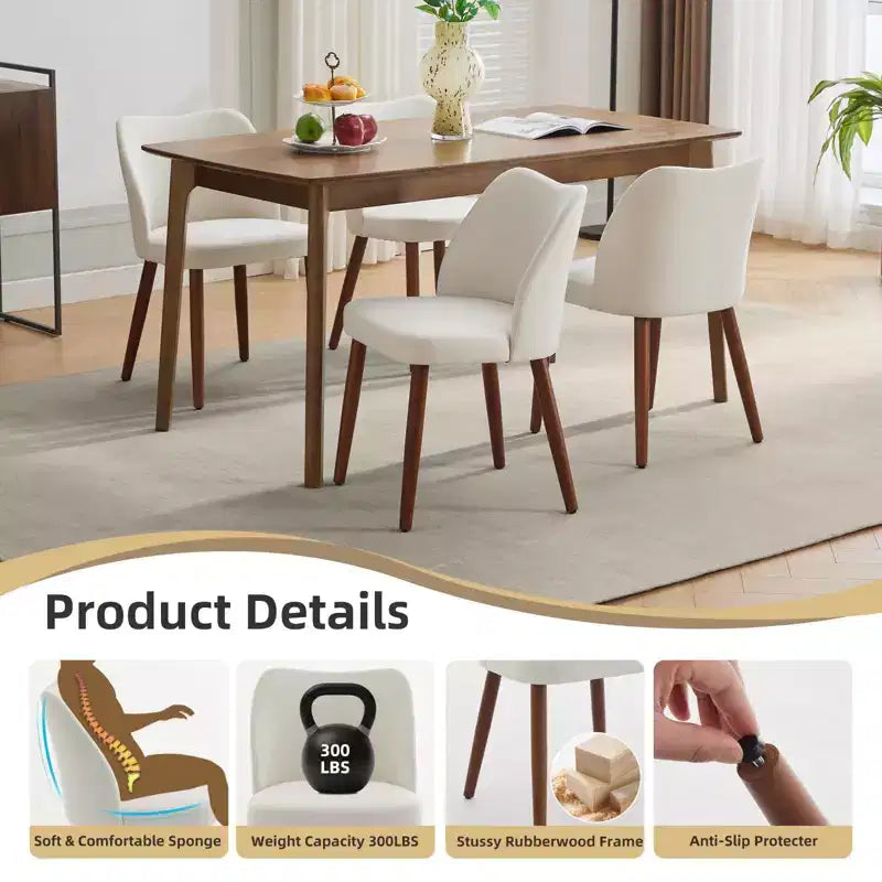 Lot de 2 chaises de salle à manger avec pieds en bois, dossier ailé en tissu avec coussins épais pour salle à manger, salon
