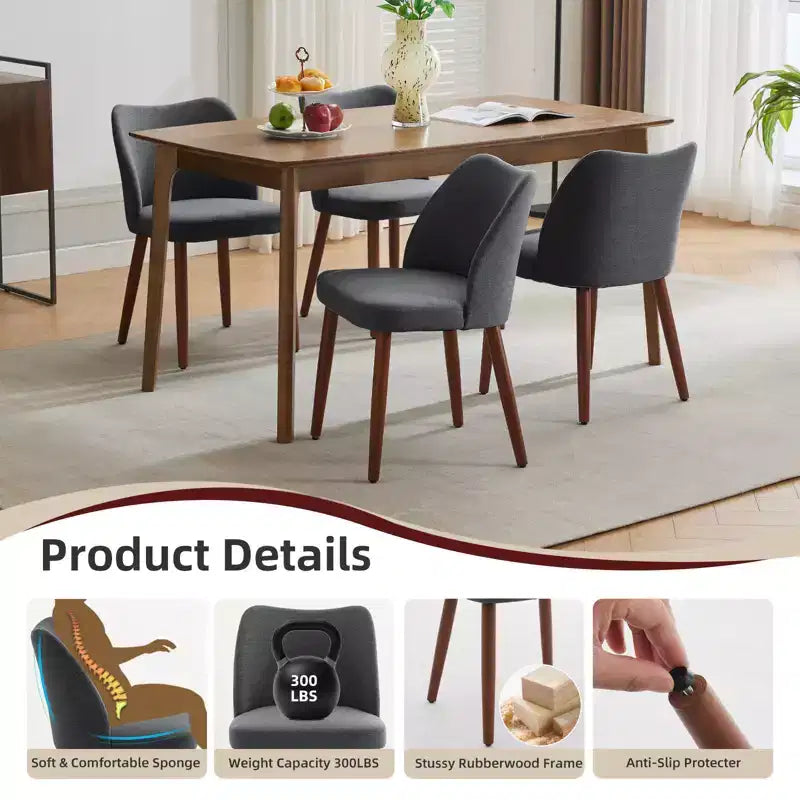 Lot de 2 chaises de salle à manger avec pieds en bois, dossier ailé en tissu avec coussins épais pour salle à manger, salon
