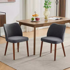 Lot de 2 chaises de salle à manger avec pieds en bois, dossier ailé en tissu avec coussins épais pour salle à manger, salon