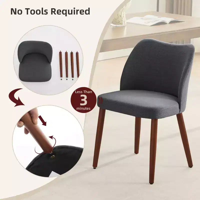 Lot de 2 chaises de salle à manger avec pieds en bois, dossier ailé en tissu avec coussins épais pour salle à manger, salon