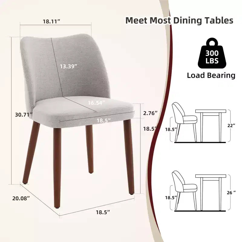 Lot de 2 chaises de salle à manger avec pieds en bois, dossier ailé en tissu avec coussins épais pour salle à manger, salon