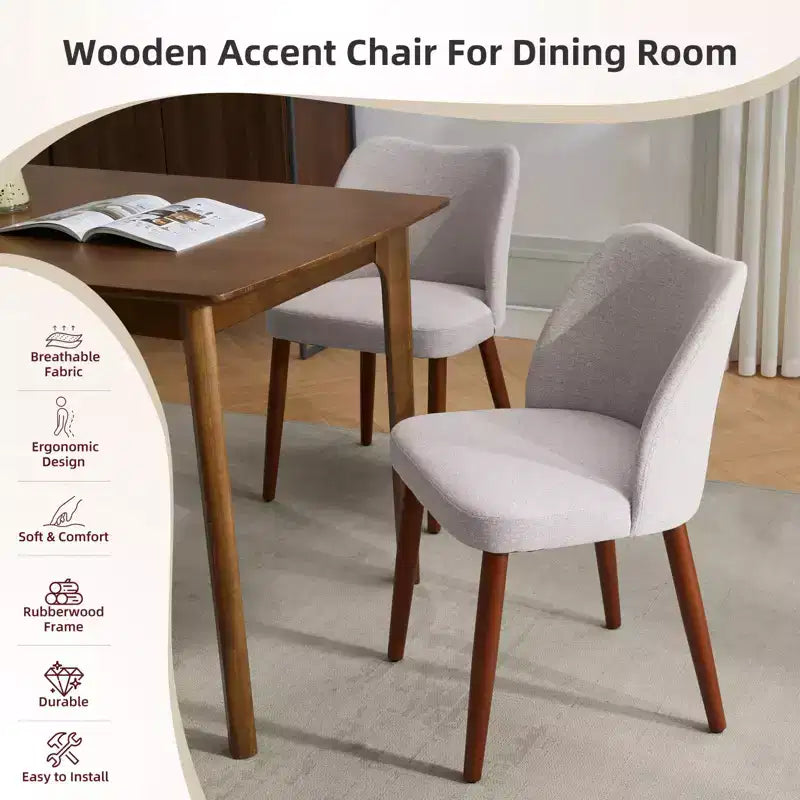 Lot de 2 chaises de salle à manger avec pieds en bois, dossier ailé en tissu avec coussins épais pour salle à manger, salon
