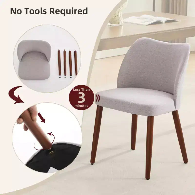 Lot de 2 chaises de salle à manger avec pieds en bois, dossier ailé en tissu avec coussins épais pour salle à manger, salon