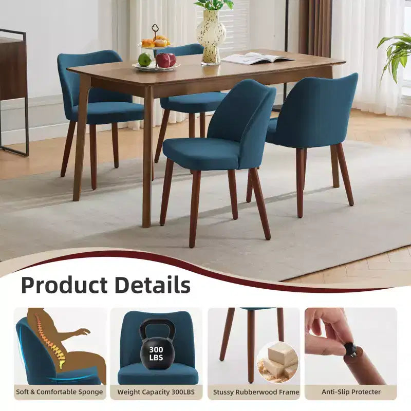Lot de 2 chaises de salle à manger avec pieds en bois, dossier ailé en tissu avec coussins épais pour salle à manger, salon