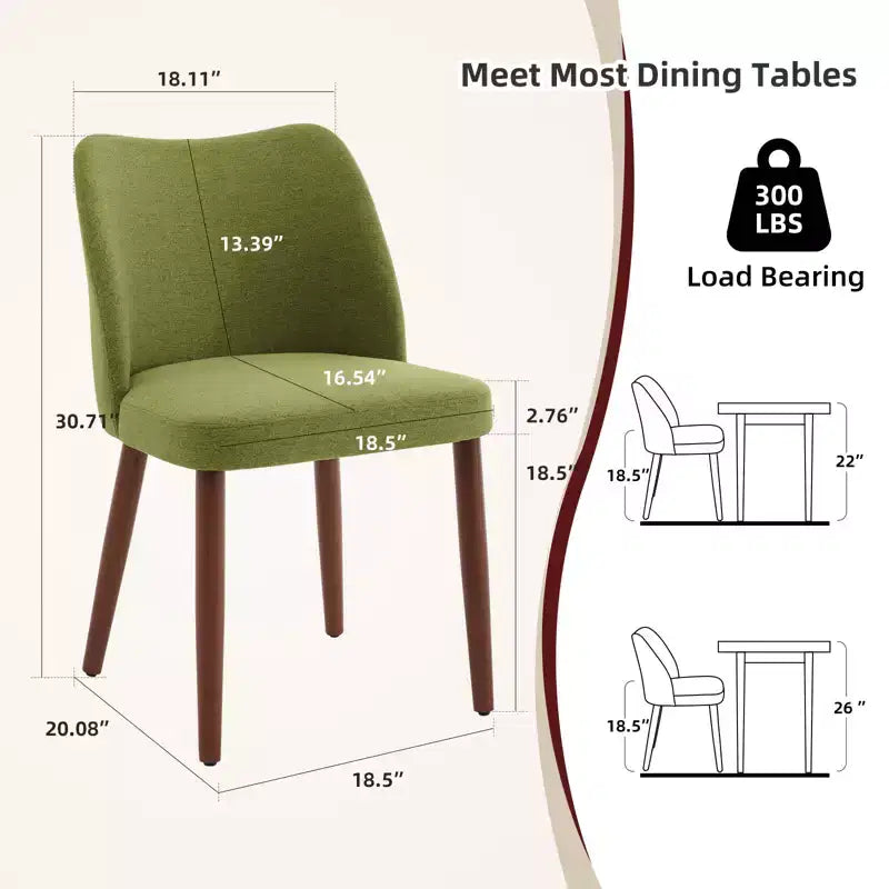 Lot de 2 chaises de salle à manger avec pieds en bois, dossier ailé en tissu avec coussins épais pour salle à manger, salon