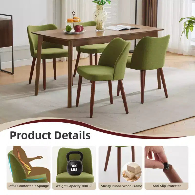 Lot de 2 chaises de salle à manger avec pieds en bois, dossier ailé en tissu avec coussins épais pour salle à manger, salon