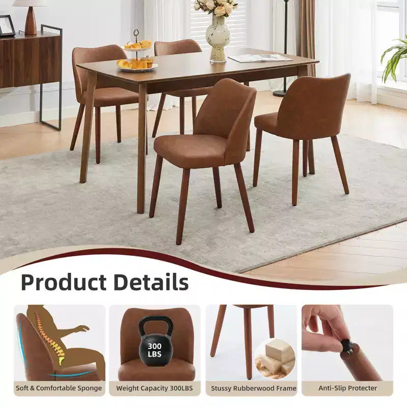 Lot de 2 chaises de salle à manger avec pieds en bois, dossier ailé en tissu avec coussins épais pour salle à manger, salon