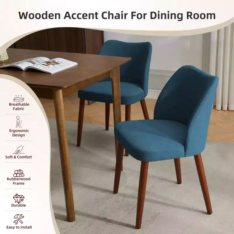 Lot de 2 chaises de salle à manger avec pieds en bois, dossier ailé en tissu avec coussins épais pour salle à manger, salon