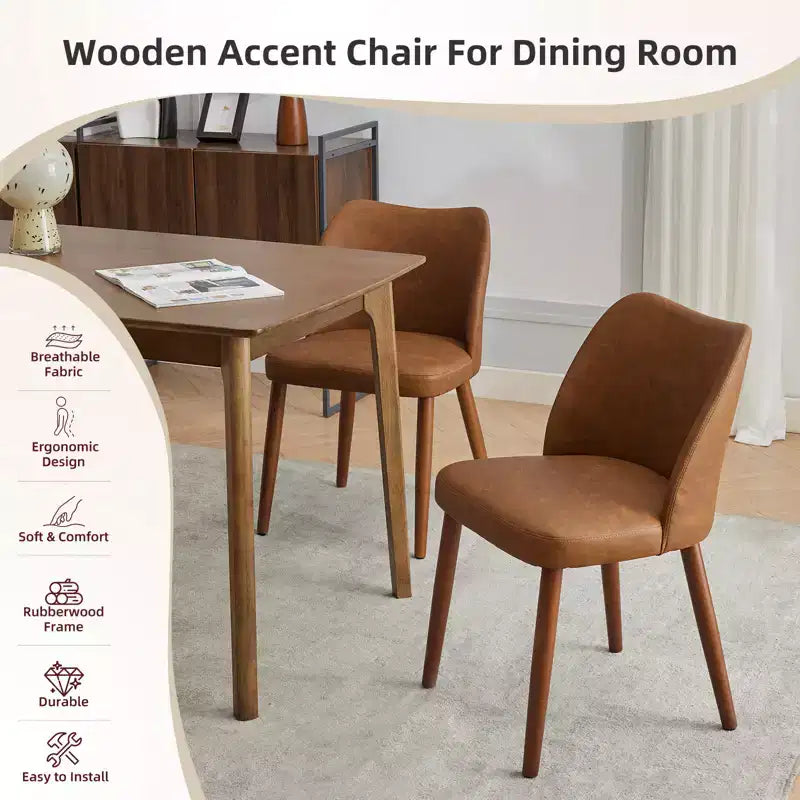 Lot de 2 chaises de salle à manger avec pieds en bois, dossier ailé en tissu avec coussins épais pour salle à manger, salon