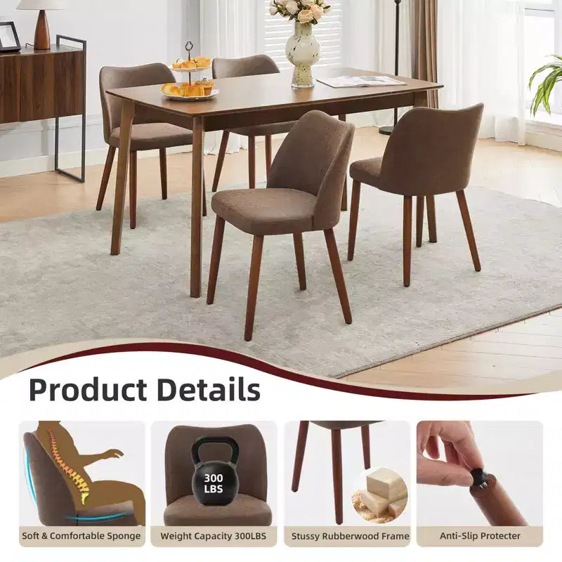 Lot de 2 chaises de salle à manger avec pieds en bois, dossier ailé en tissu avec coussins épais pour salle à manger, salon