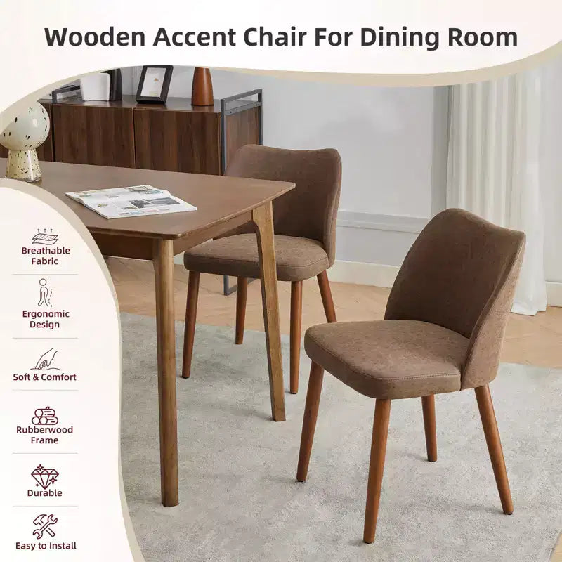 Lot de 2 chaises de salle à manger avec pieds en bois, dossier ailé en tissu avec coussins épais pour salle à manger, salon