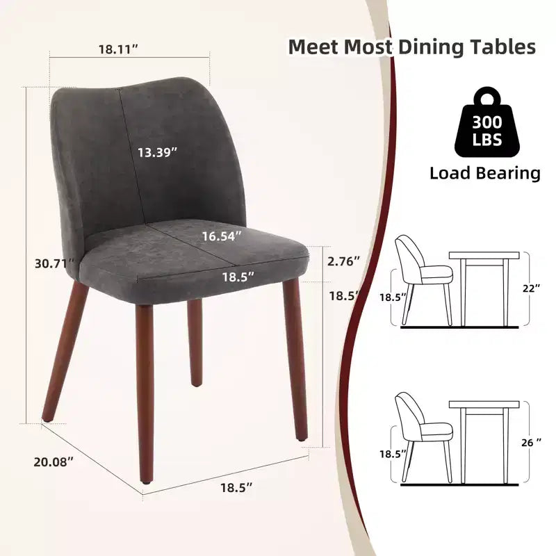 Lot de 2 chaises de salle à manger avec pieds en bois, dossier ailé en tissu avec coussins épais pour salle à manger, salon