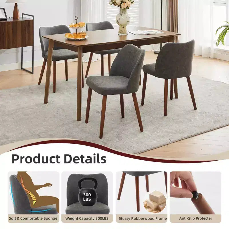 Lot de 2 chaises de salle à manger avec pieds en bois, dossier ailé en tissu avec coussins épais pour salle à manger, salon