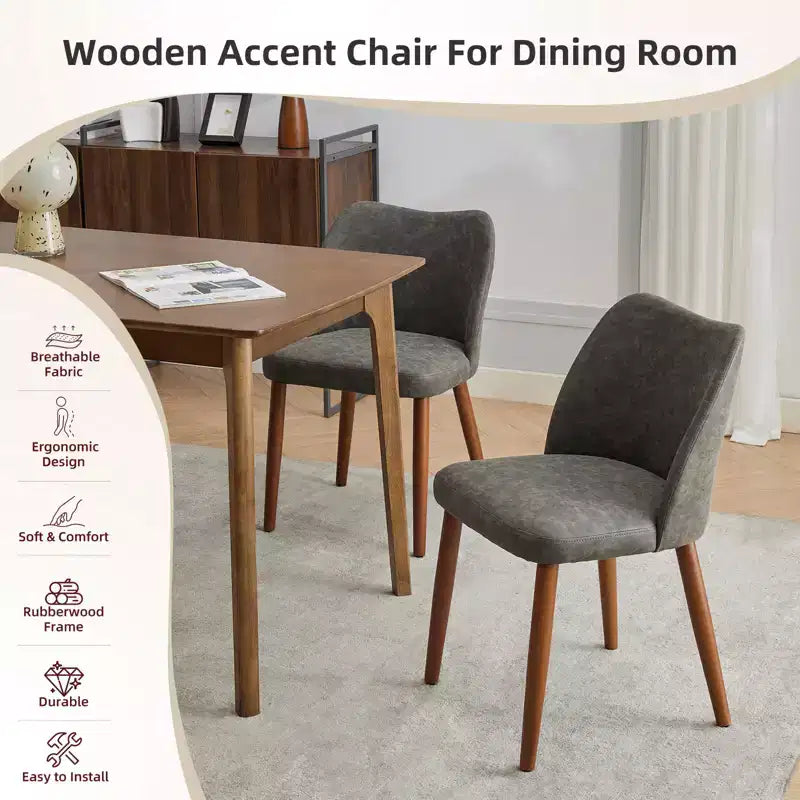 Lot de 2 chaises de salle à manger avec pieds en bois, dossier ailé en tissu avec coussins épais pour salle à manger, salon