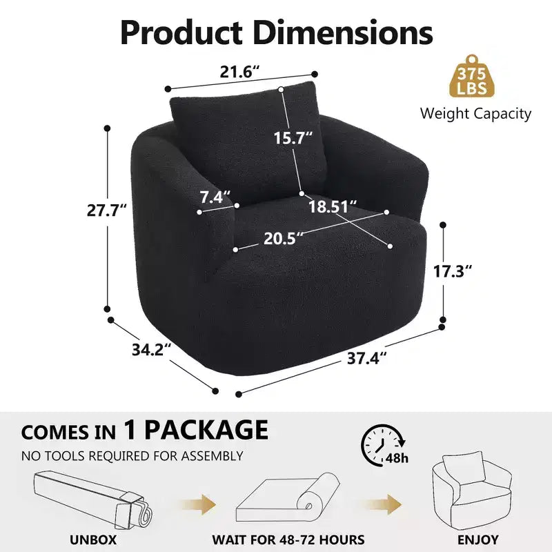 Fauteuil pivotant Okak Modern 360° avec coussin moelleux, petit fauteuil d'appoint, canapé simple pour salon, bureau, appartement