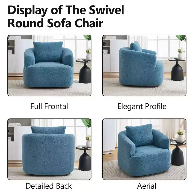 Fauteuil pivotant Okak Modern 360° avec coussin moelleux, petit fauteuil d'appoint, canapé simple pour salon, bureau, appartement