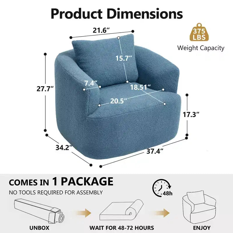 Fauteuil pivotant Okak Modern 360° avec coussin moelleux, petit fauteuil d'appoint, canapé simple pour salon, bureau, appartement