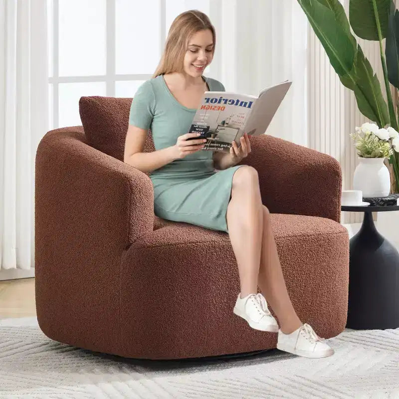 Fauteuil pivotant Okak Modern 360° avec coussin moelleux, petit fauteuil d'appoint, canapé simple pour salon, bureau, appartement