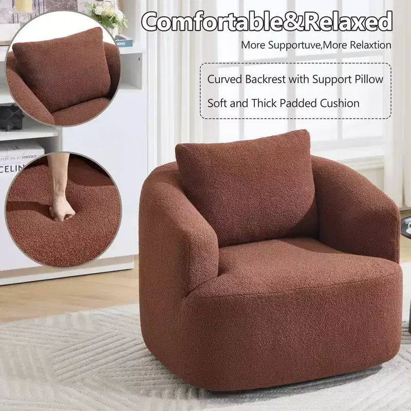 Fauteuil pivotant Okak Modern 360° avec coussin moelleux, petit fauteuil d'appoint, canapé simple pour salon, bureau, appartement