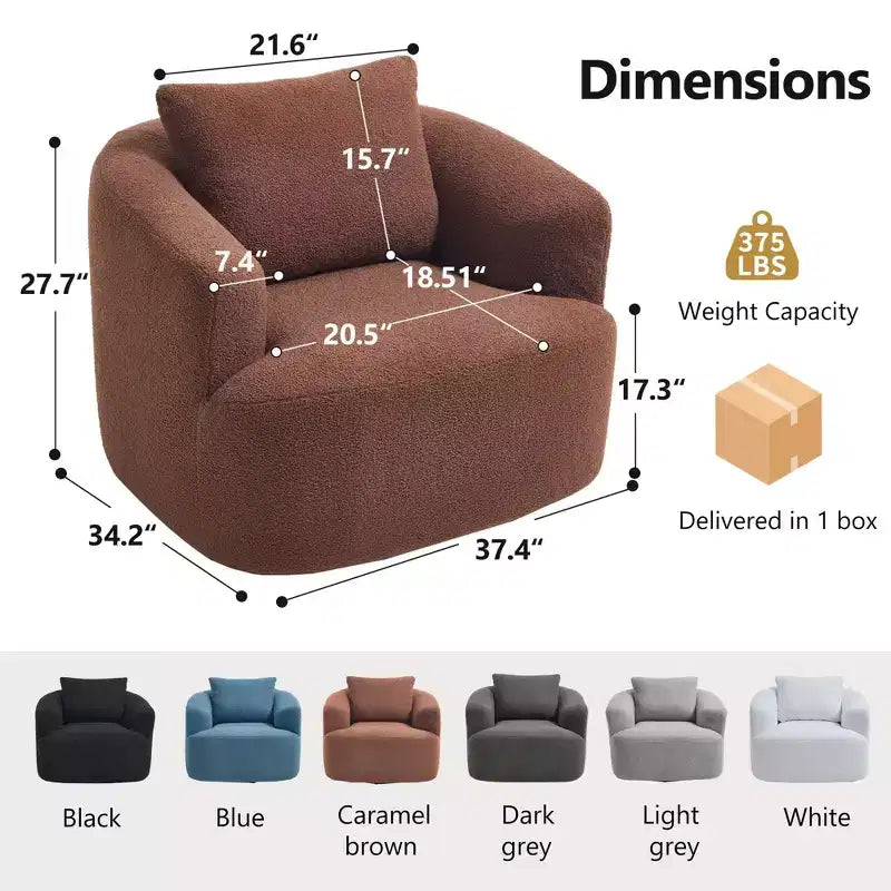 Fauteuil pivotant Okak Modern 360° avec coussin moelleux, petit fauteuil d'appoint, canapé simple pour salon, bureau, appartement