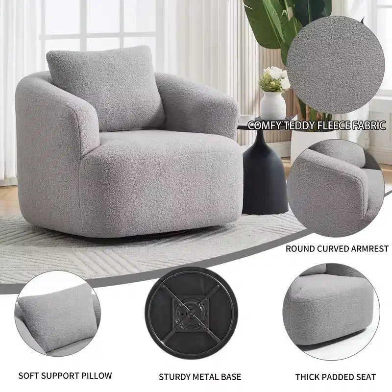 Fauteuil pivotant Okak Modern 360° avec coussin moelleux, petit fauteuil d'appoint, canapé simple pour salon, bureau, appartement