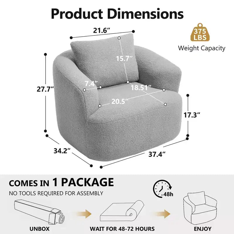 Fauteuil pivotant Okak Modern 360° avec coussin moelleux, petit fauteuil d'appoint, canapé simple pour salon, bureau, appartement