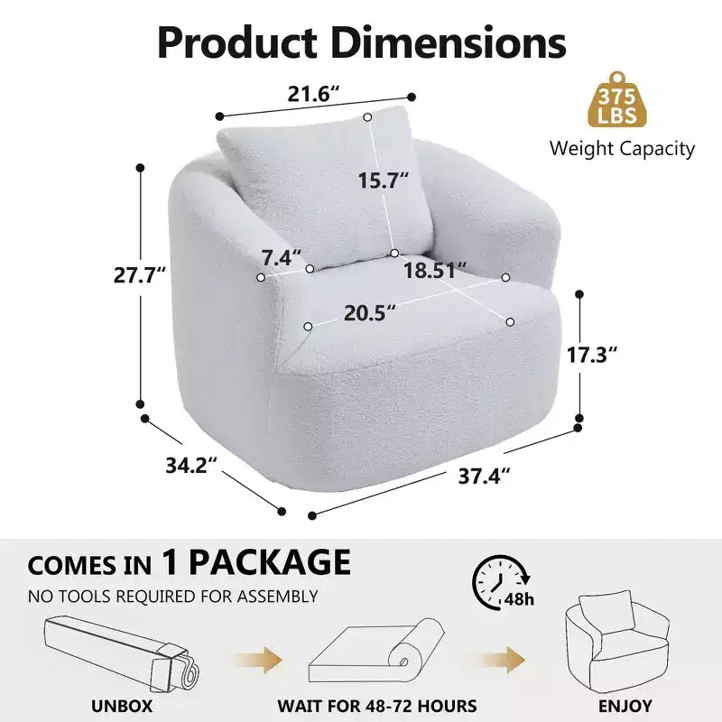 Fauteuil pivotant Okak Modern 360° avec coussin moelleux, petit fauteuil d'appoint, canapé simple pour salon, bureau, appartement