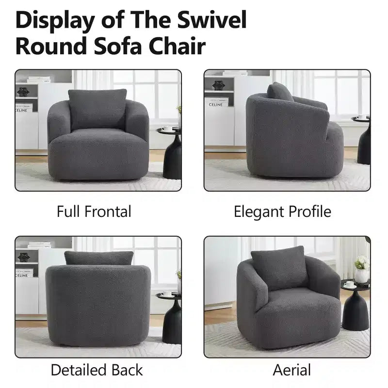 Fauteuil pivotant Okak Modern 360° avec coussin moelleux, petit fauteuil d'appoint, canapé simple pour salon, bureau, appartement