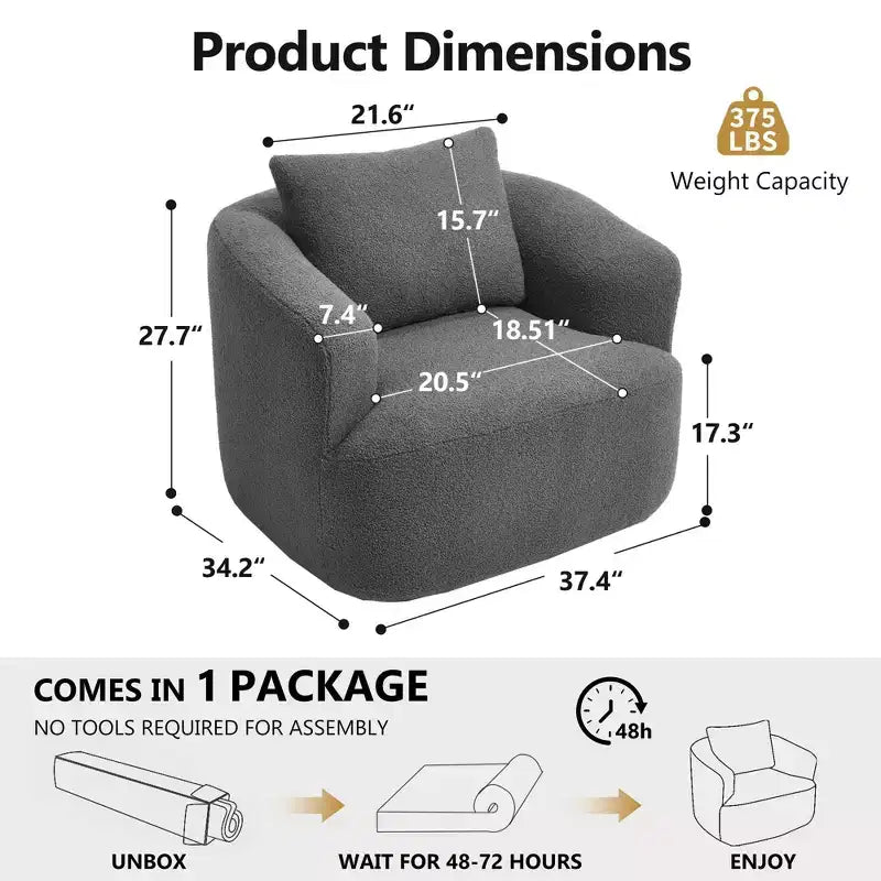 Fauteuil pivotant Okak Modern 360° avec coussin moelleux, petit fauteuil d'appoint, canapé simple pour salon, bureau, appartement