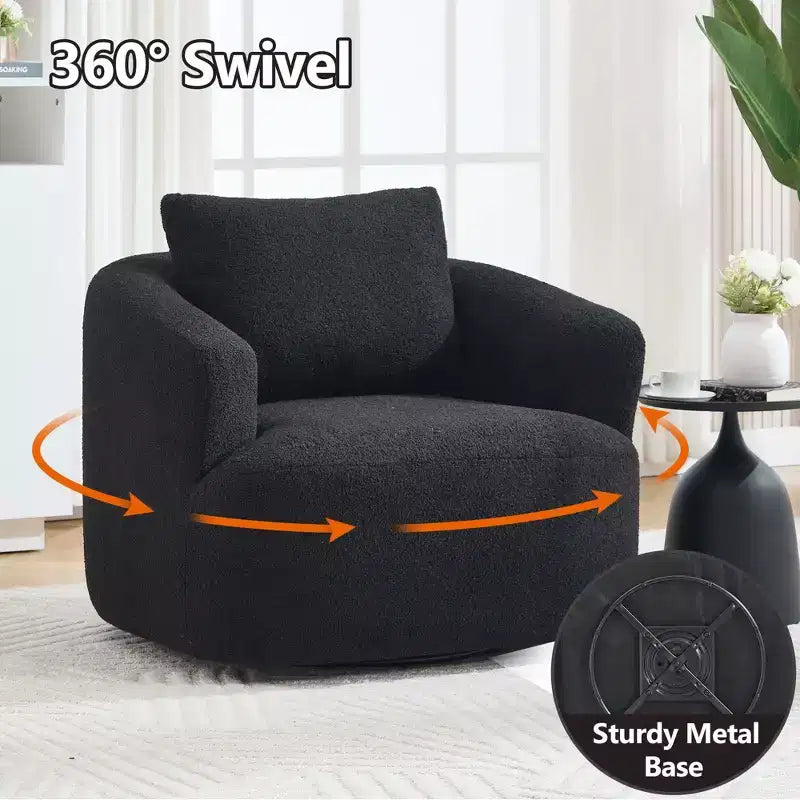 Fauteuil pivotant Okak Modern 360° avec coussin moelleux, petit fauteuil d'appoint, canapé simple pour salon, bureau, appartement