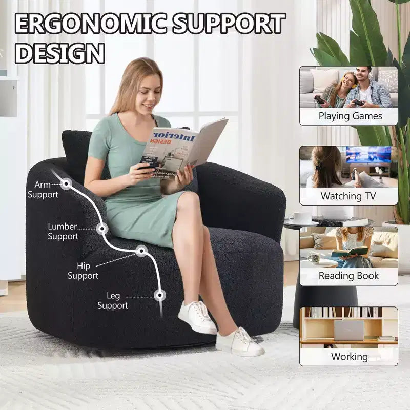 Fauteuil pivotant Okak Modern 360° avec coussin moelleux, petit fauteuil d'appoint, canapé simple pour salon, bureau, appartement