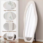 Okak Miroir corporel irrégulier en flanelle ondulée 63 x 24 pouces, miroir pleine longueur à cadre en bois avec support, miroir mural pour dressing, salon