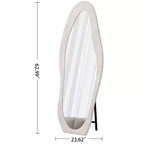 Okak Miroir corporel irrégulier en flanelle ondulée 63 x 24 pouces, miroir pleine longueur à cadre en bois avec support, miroir mural pour dressing, salon