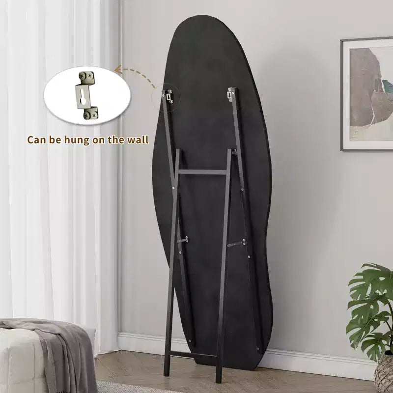Okak Miroir corporel irrégulier en flanelle ondulée 63 x 24 pouces, miroir pleine longueur à cadre en bois avec support, miroir mural pour dressing, salon