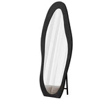 Okak Miroir corporel irrégulier en flanelle ondulée 63 x 24 pouces, miroir pleine longueur à cadre en bois avec support, miroir mural pour dressing, salon