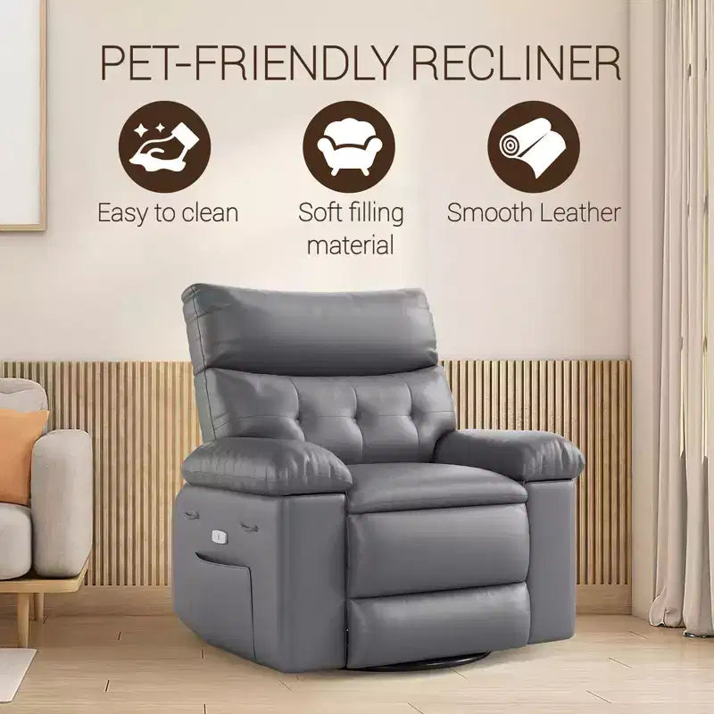 Fauteuil inclinable releveur, inclinable pivotant à 360° en cuir PU avec massage et chauffage, siège de canapé à bascule pour salon, chambre à coucher