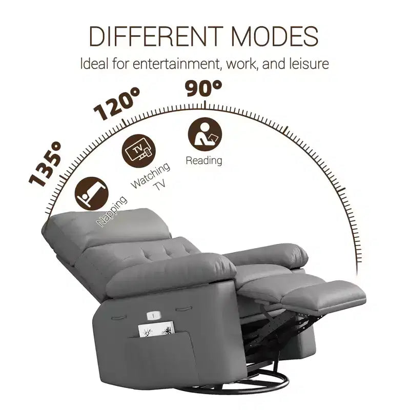 Fauteuil inclinable releveur, inclinable pivotant à 360° en cuir PU avec massage et chauffage, siège de canapé à bascule pour salon, chambre à coucher